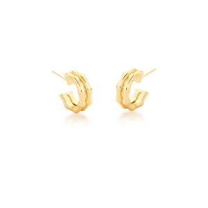 Meia Argola Em Bambu Liso Banho 18k - Imagem 1