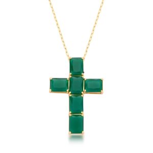 Colar Com Pingente De Cruz Cristais Esmeralda Banho 18k - Imagem 2