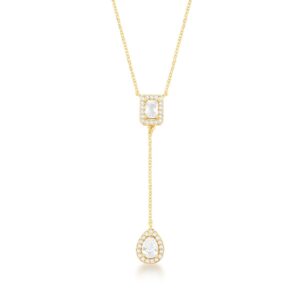 Colar Gravata Com Pingentes Gota Cristal E Zircônias Banho 18k - Imagem 1