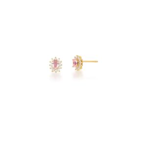 Conjunto Colar e Brinco Oval Rosa Banho 18k - Imagem 3