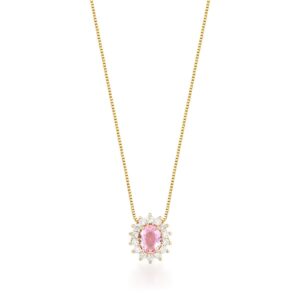 Conjunto Colar e Brinco Oval Rosa Banho 18k - Imagem 2