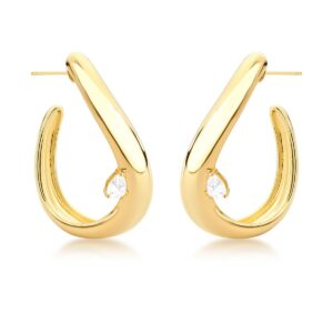 Meia Argola Texturizada Com Gota de Zircônia  Banho 18k - Imagem 3