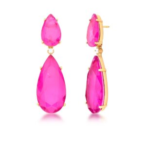 Brinco Pêndulo 2 em 1 Com Cristais de Gota  Banho 18k - Imagem 1