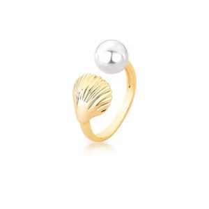 Anel de Concha Com Pérola Shell n.14 banho 18k - Imagem 4